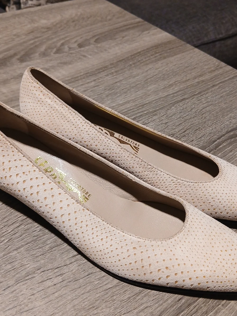 Salvatore Ferragamo Vintage White Perforated Suede Ballet Flats Sz 6.5